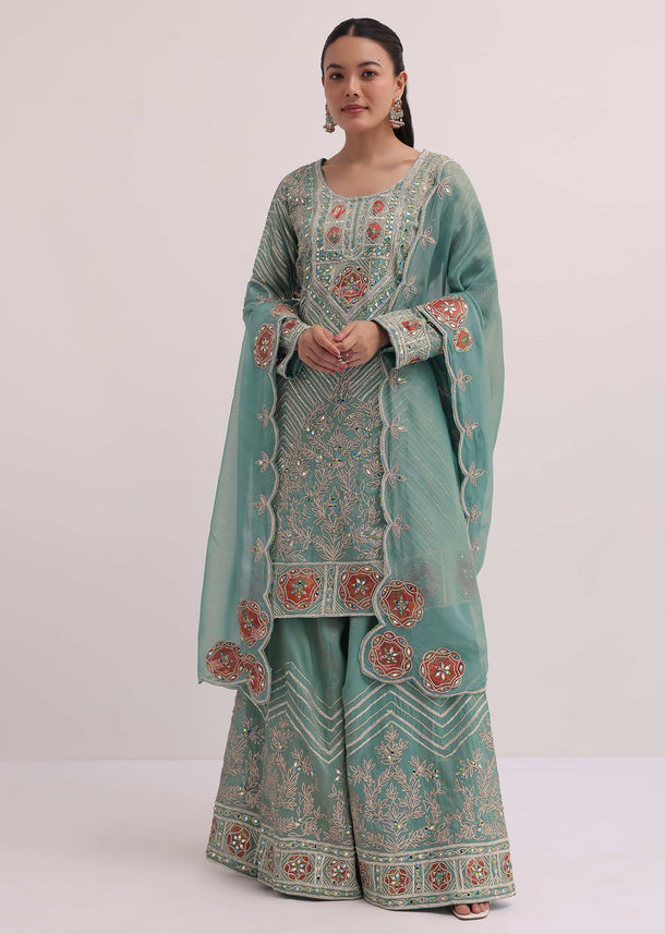 Sea Green Gotta Work Kurta Palazzo Set