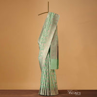 Sea Green Handloom Banarasi Saree In Uppada Silk With Unstitched Blouse