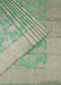 Sea Green Handloom Banarasi Saree In Uppada Silk With Meenakari Weave And Unstitched Blouse