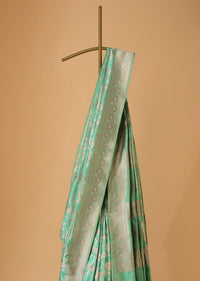 Sea Green Handloom Banarasi Saree In Uppada Silk With Meenakari Weave And Unstitched Blouse