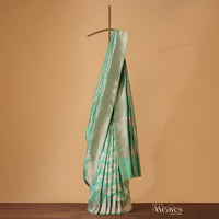 Sea Green Handloom Banarasi Saree In Uppada Silk With Meenakari Weave And Unstitched Blouse