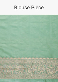 Sea Green Handloom Banarasi Saree In Uppada Silk With Meenakari Weave And Unstitched Blouse