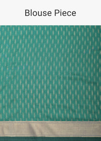 Sea Green Kalamkari Print Saree In Silk With Tassel Pallu And Unstitched Blouse Piece