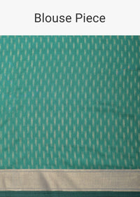 Sea Green Kalamkari Print Saree In Silk With Tassel Pallu And Unstitched Blouse Piece