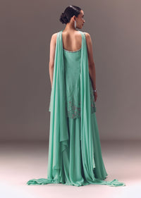 Sea Green Kurta Sharara Set With Choker Dupatta