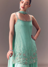 Sea Green Kurta Sharara Set With Choker Dupatta