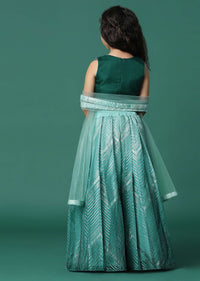 Sea Green Ombre Embroidered Lehenga And Blouse Set In Organza