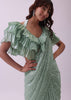 Sea Green Sequins Saree And Blouse With Organza Ruffle