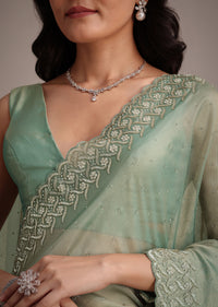 Sea Green Tissue Saree With Cutdana And Stone Embroidery