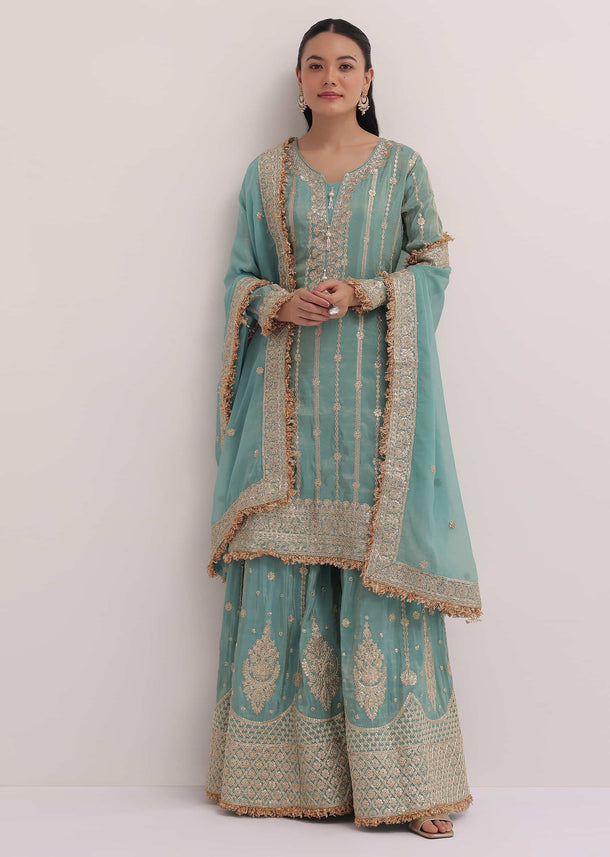 Sea Green Tissue Silk Palazzo Set