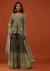 Sea Spray Green Embroidered Sharara Suit In Georgette