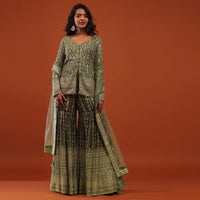 Sea Spray Green Embroidered Sharara Suit In Georgette