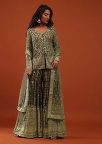 Sea Spray Green Embroidered Sharara Suit In Georgette