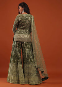 Sea Spray Green Embroidered Sharara Suit In Georgette