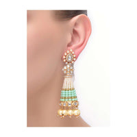 Seafoam Green Danglers With Embellished With Pearls, Beads, Kundan And Stones Online - Kalki Fashion