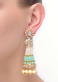 Seafoam Green Danglers With Embellished With Pearls, Beads, Kundan And Stones Online - Kalki Fashion