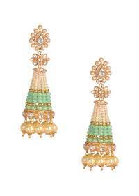 Seafoam Green Danglers With Embellished With Pearls, Beads, Kundan And Stones Online - Kalki Fashion