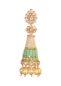 Seafoam Green Danglers With Embellished With Pearls, Beads, Kundan And Stones Online - Kalki Fashion