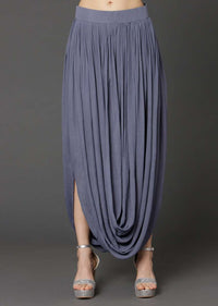 Seal Grey Skirt With Cowl Drape And Maroon Peplum Top Online - Kalki Fashion