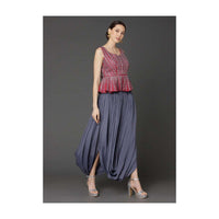 Seal Grey Skirt With Cowl Drape And Maroon Peplum Top Online - Kalki Fashion