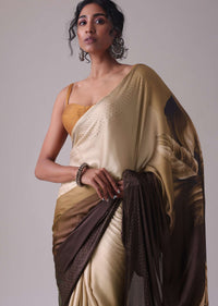 Seal Brown Printed Saree With Swarovski Embellishment