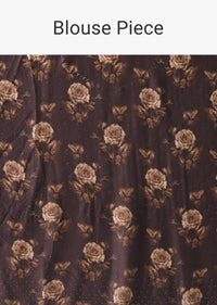 Seal Brown Printed Saree With Swarovski Embellishment