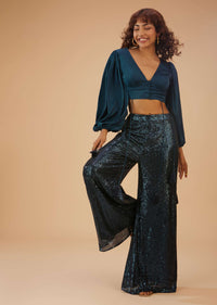 Persian Blue Palazzo And Crop-Top Set