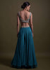 Seaside Blue Crop Top And Palazzo With Embossed Embroidery And Hand Crafted Cape