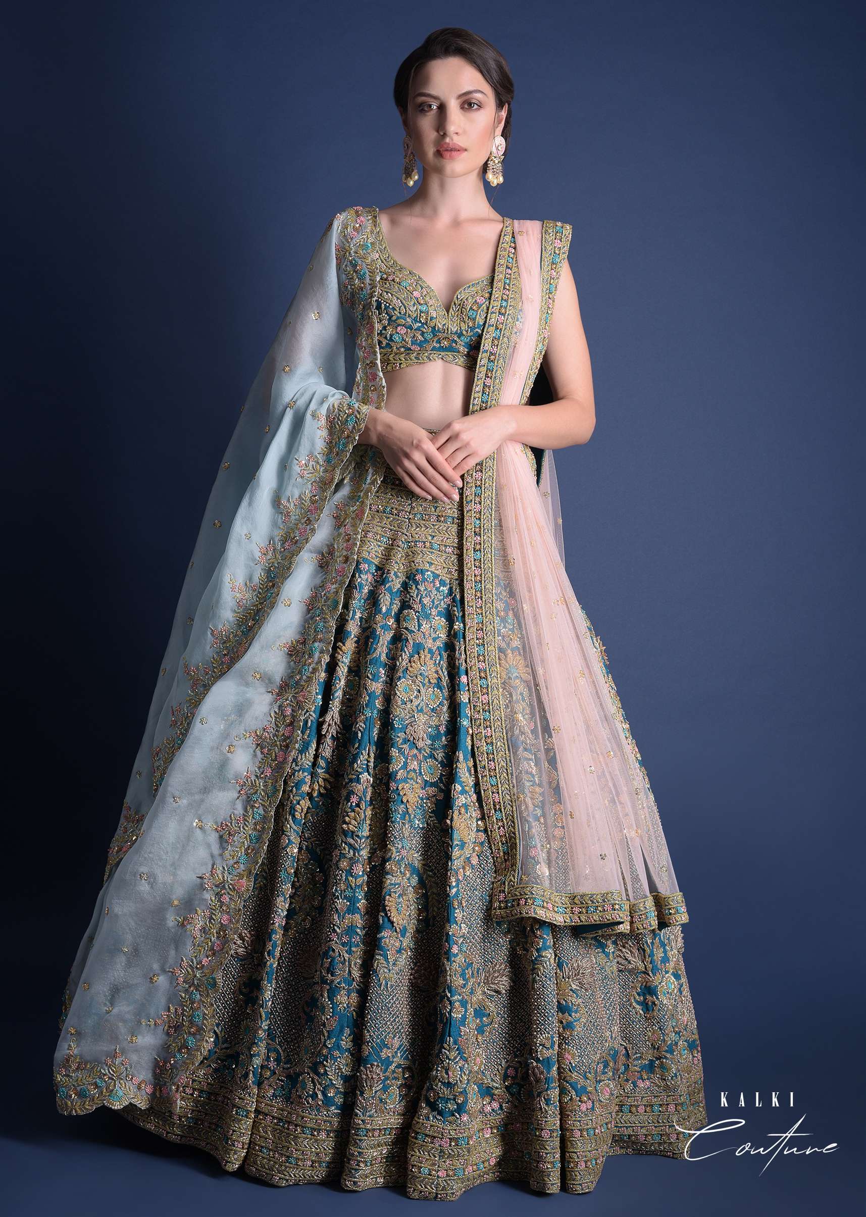 Seaside Blue Lehenga Choli With Heavy Hand Embellished Moroccan And Floral Pattern