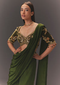 Seaweed Green Hand Embroidered Drape Pallu Style Sharara Set