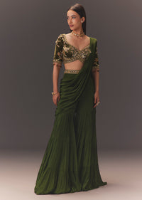 Seaweed Green Hand Embroidered Drape Pallu Style Sharara Set