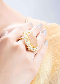 Semi precious stone studded rings with moti drops only on Kalki