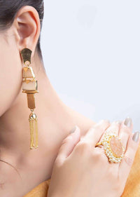 Semi precious stone studded rings with moti drops only on Kalki