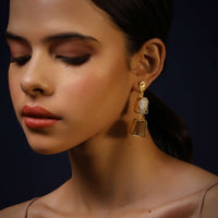 Semi Precious Stone Studded Earrings In Off White And Taupe Hues