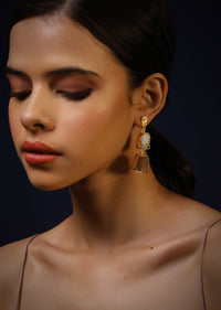 Semi Precious Stone Studded Earrings In Off White And Taupe Hues