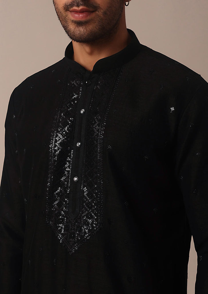 Sequin Work Black Kurta Set With Dupatta