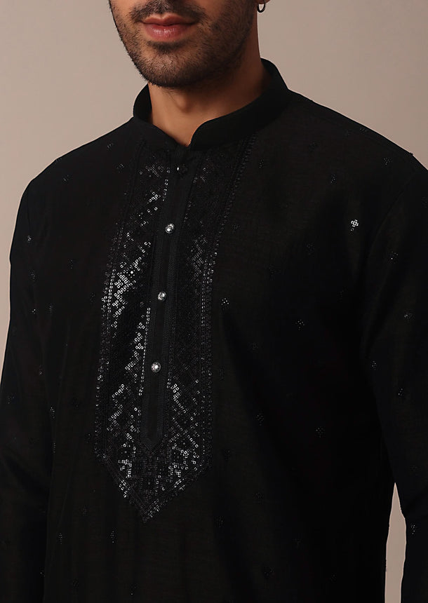 Sequin Work Black Kurta Set With Dupatta