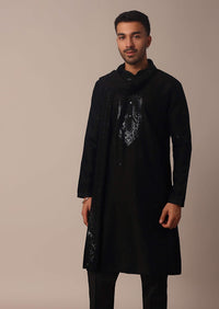Sequin Work Black Kurta Set With Dupatta