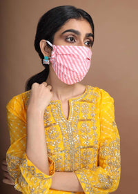 Set of 3 White And Pink Face Mask In Cotton With Lehariya Print Online - Kalki Fashion