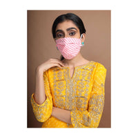 Set of 3 White And Pink Face Mask In Cotton With Lehariya Print Online - Kalki Fashion