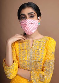 Set of 3 White And Pink Face Mask In Cotton With Lehariya Print Online - Kalki Fashion