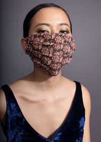 Set Of Three Cotton Face Masks In Brown With Beautiful Block Printed Floral Buttis Online - Kalki Fashion