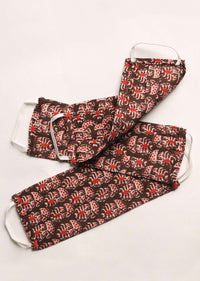 Set Of Three Cotton Face Masks In Brown With Beautiful Block Printed Floral Buttis Online - Kalki Fashion