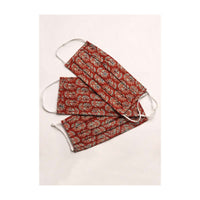 Set Of Three Cotton Face Masks In Maroon With Beautiful Block Printed Floral Buttis Online - Kalki Fashion