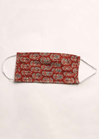 Set Of Three Cotton Face Masks In Maroon With Beautiful Block Printed Floral Buttis Online - Kalki Fashion