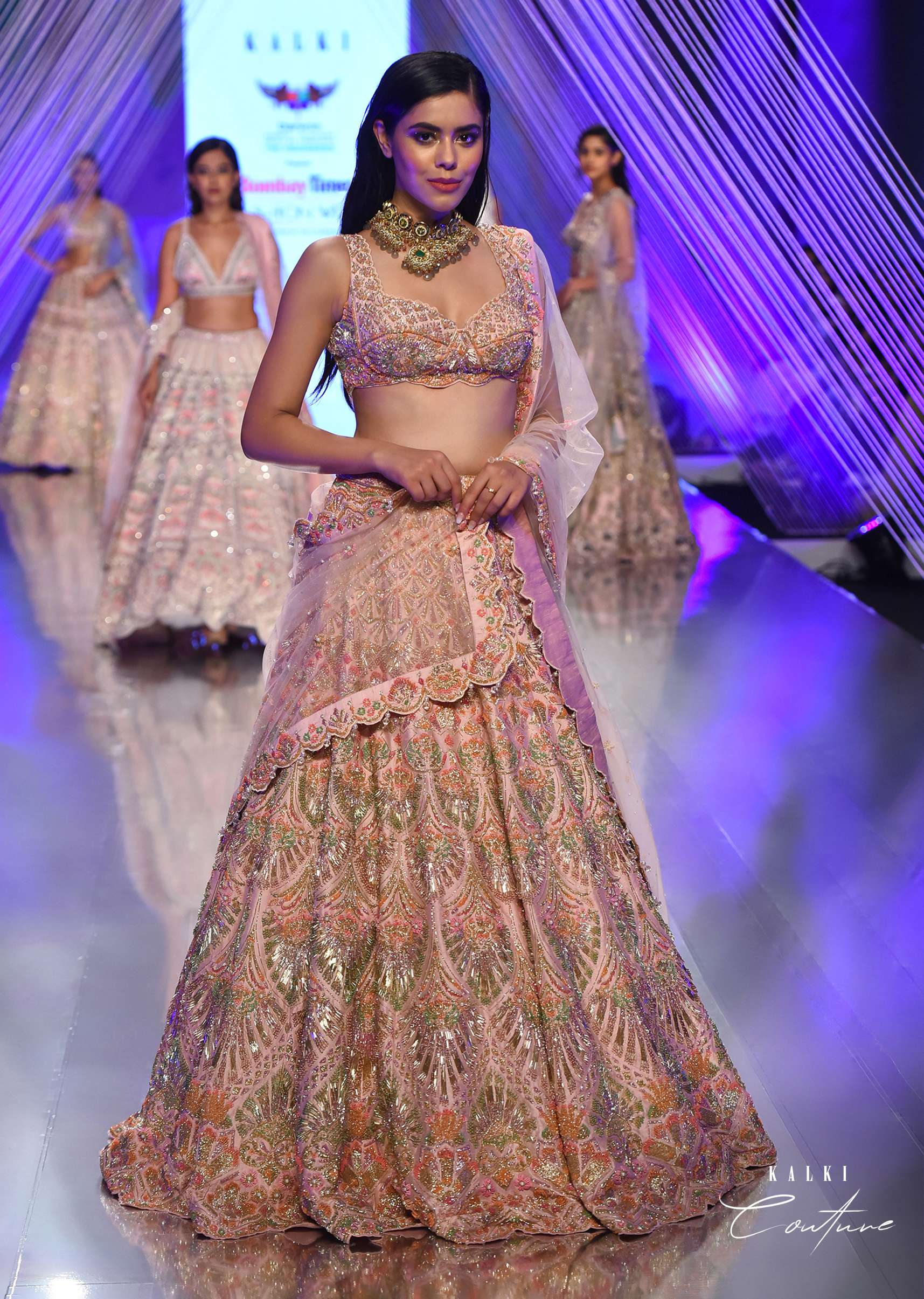 Pink Lehenga With A Crop Top In Zardozi Embroidery, Crop Top Comes In Sleeveless With A Corset Neckline