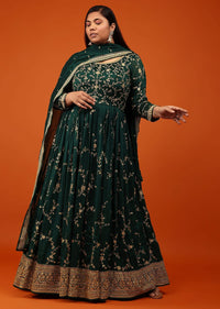 Deep Green Anarkali Suit In Georgette With Zari And Sequin Embroidered Floral Jaal