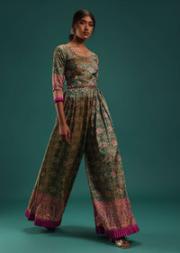 Green And Orange Toned Ethnic Jumpsuit With Patola Print