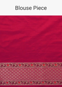 Rani Pink Banarasi Patola Saree In Katan Silk With Ikat Weave And Unstitched Blouse