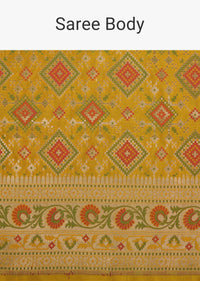 Honey Yellow Banarasi Patola Saree In Katan Silk And Ikat Weave With Unstitched Blouse